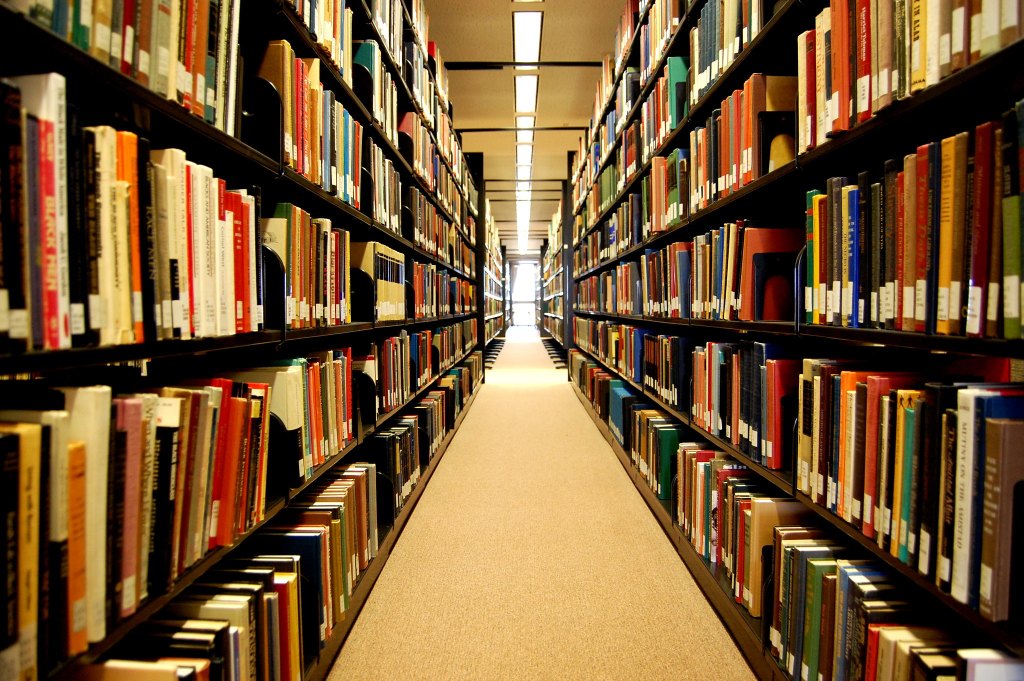Image of a row of shelves in a library